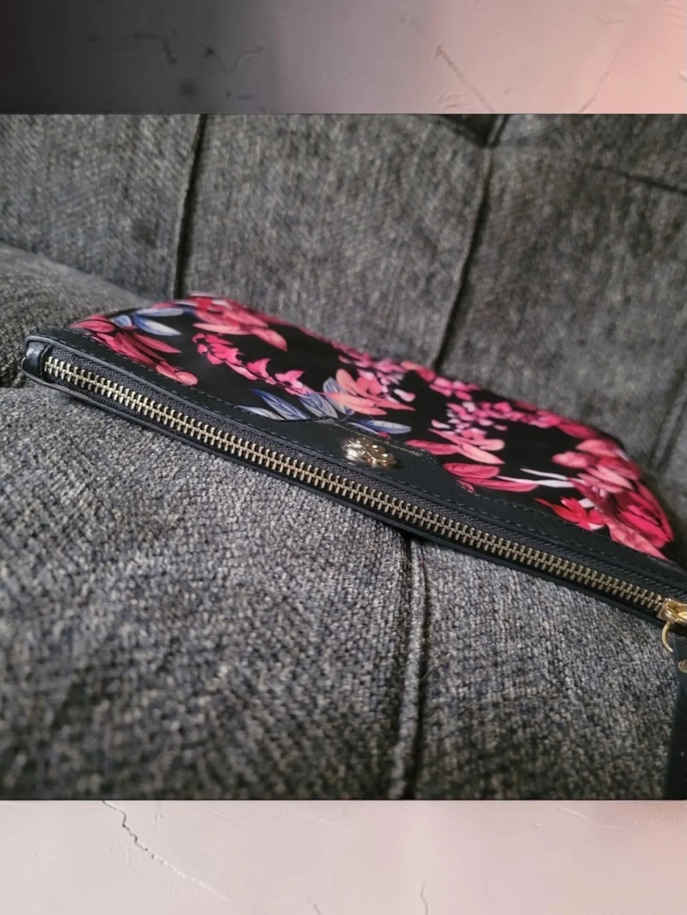 Tommy Bahama Black Wristlet Clutch with Pink Floral Print